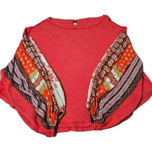 We The Free Blossom Waffle Thermal Top Balloon Sleeves Boho Print Oversized Sz L
